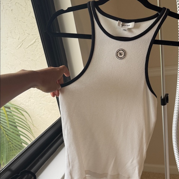 Sporty & Rich Tops - Sporty & Rich White Ribbed Tank with Black Trim